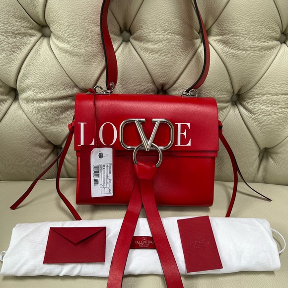 New Valentino LOVE V Ring Lipstick Red Leather Shoulder Bag Sold Out - Picture 2 of 13